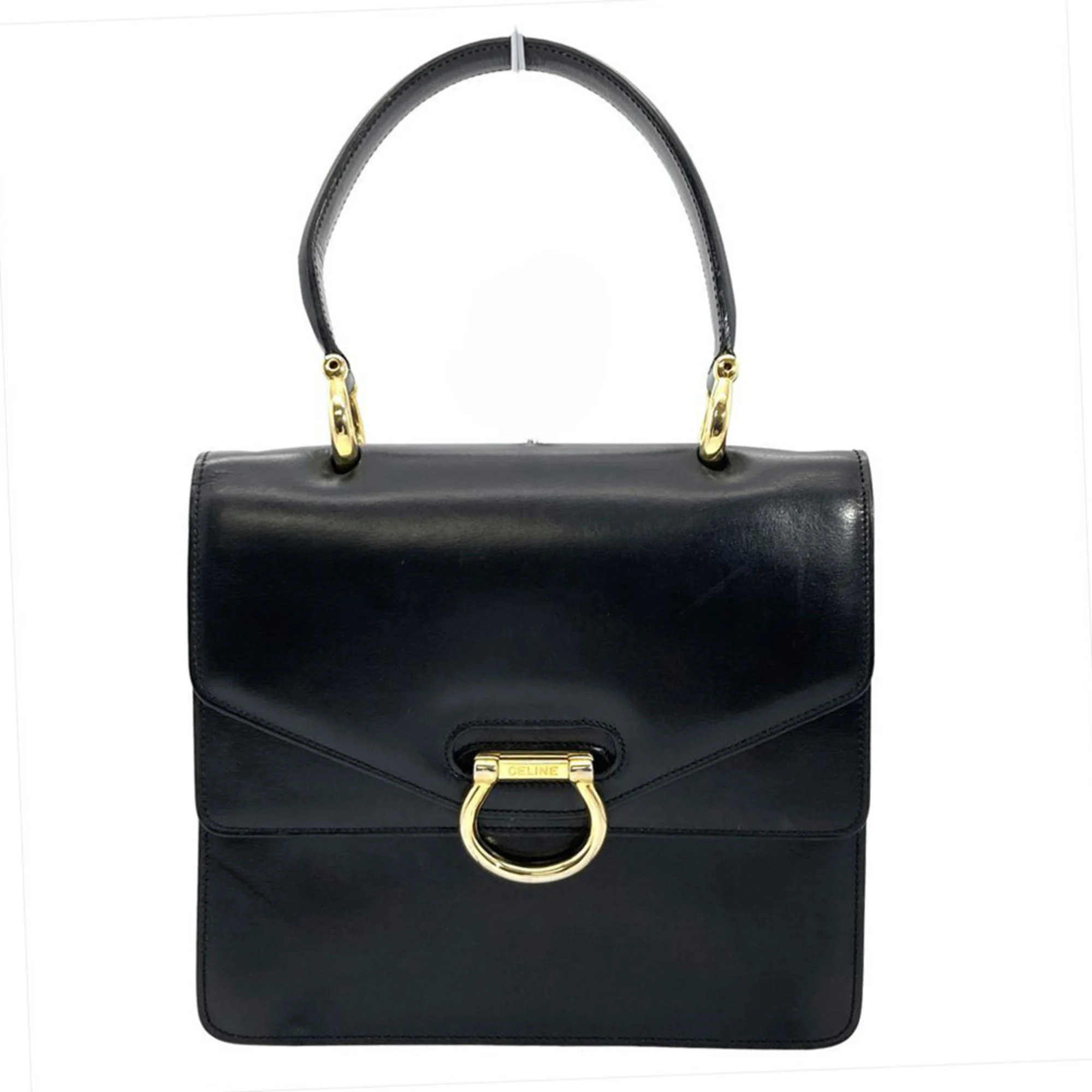 Celine Celine Handbag, Leather, Black, Gold Hardware, Double Flap, Women's.